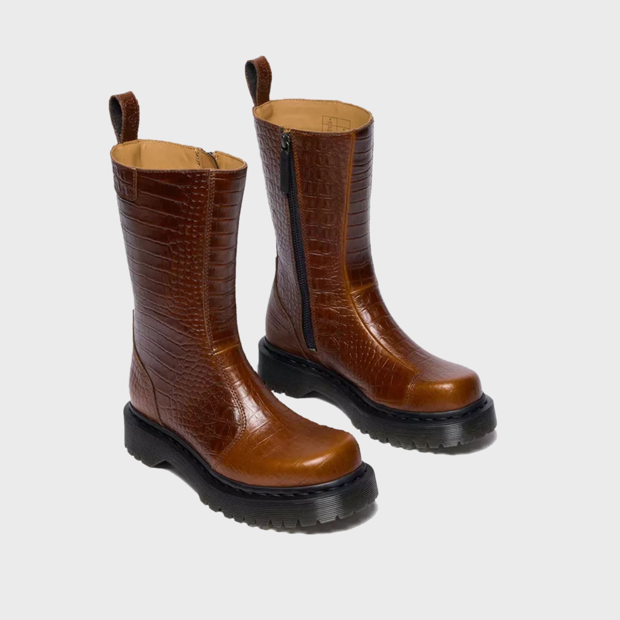 Dr. Martens Rejena Croc Emboss Leather Boots - Mocha Brown