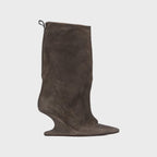 Rick Owens WMNS Cantilever Suede Peep Toe Boots - Dark Dust