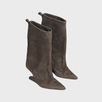 Rick Owens WMNS Cantilever Suede Peep Toe Boots - Dark Dust