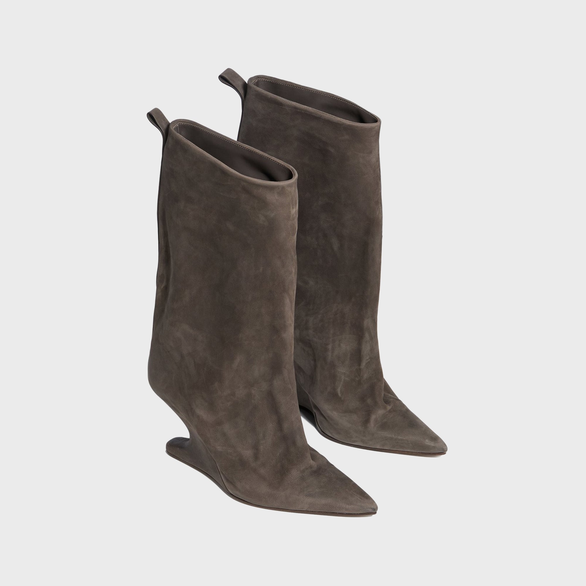 Rick Owens WMNS Cantilever Suede Peep Toe Boots - Dark Dust